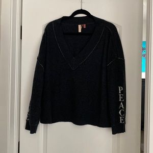 New Pilcro cashmere sweater with peace and love sleeves